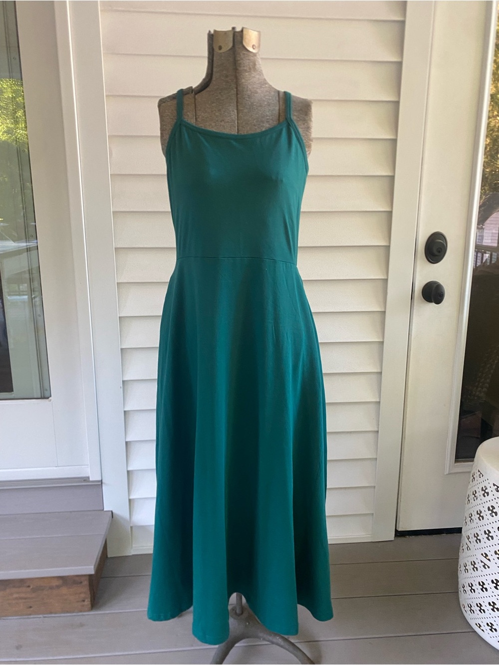 Pact Organic Cotton Teal Green Midi Dress with Double Spaghetti Straps